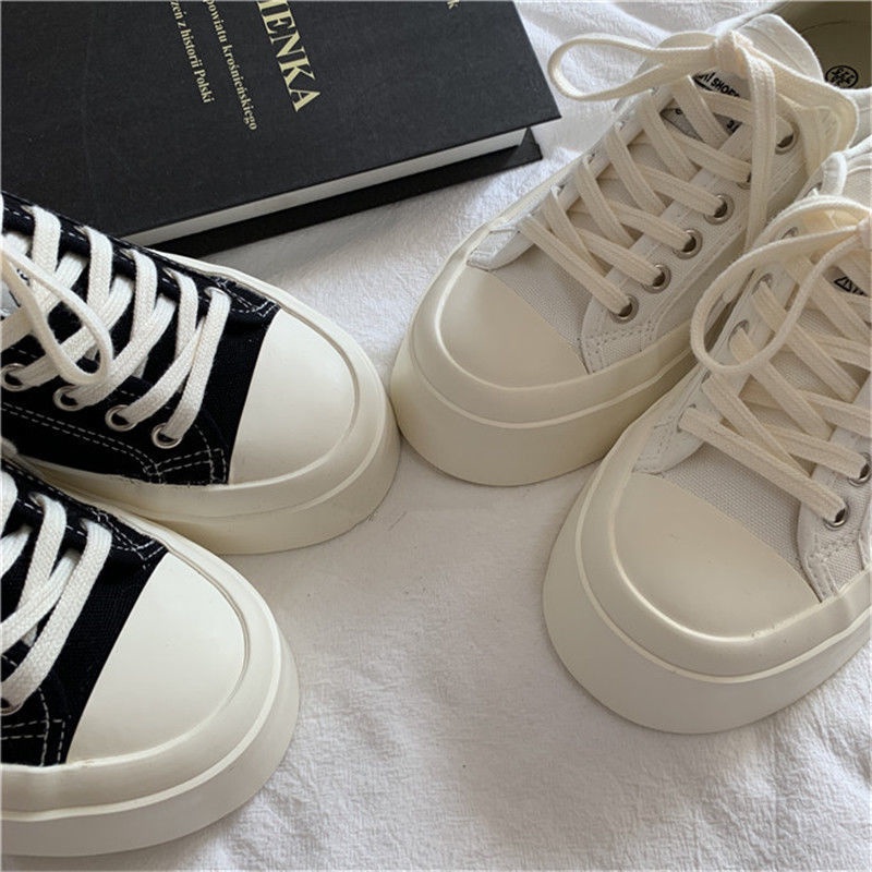 Jiashucheng Giày Canvas Đế Dày Phong Cách Harajuku Nhật Bản Màu Đen Cho Nữ