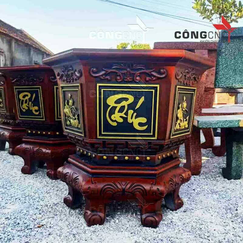 Khuôn Chậu Cảnh ABS Lục Giác 60 Hoa Sen, Phúc Lộc Thọ, Cá chép - Tài Lộc + Khuôn Chân Đôn Kỷ 60 - LG60