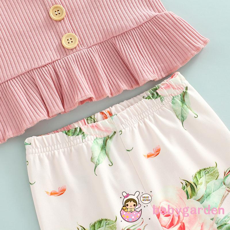 Set Đồ 2 Món Gồm Áo Không Tay Màu Trơn Dệt Kim In Họa Tiết Hoa + Quần Cho Bé Gái Từ 6 Tháng Tuổi