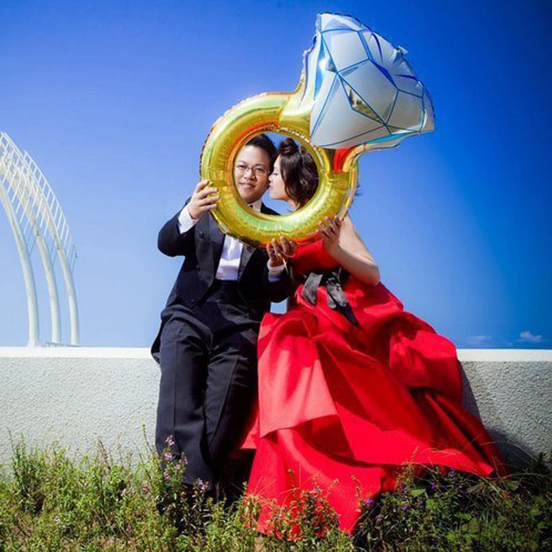 Bong bóng bằng lá foil, hình nhẫn kim cương, trang trí tiệc đính hôn/tiệc cưới