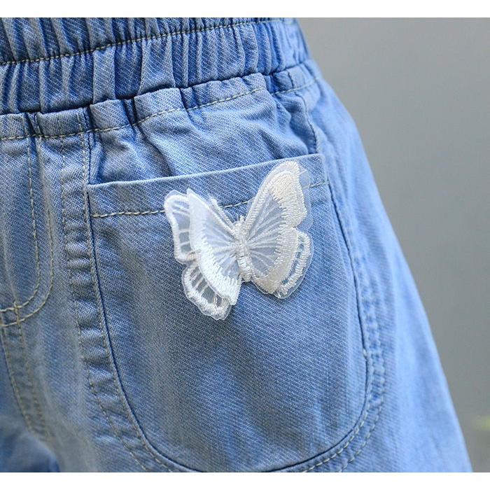 Quần Short Denim Dáng Rộng Viền Ren Phong Cách Hàn Quốc Thời Trang Mùa Hè Hàng Mới Phong Cách Hàn Quốc Cho Bé Gái