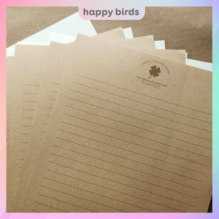 Giấy viết thư tập 5 tờ giấy vintage kraft viết thư làm thiệp handmade quà tặng combo HappyBirds