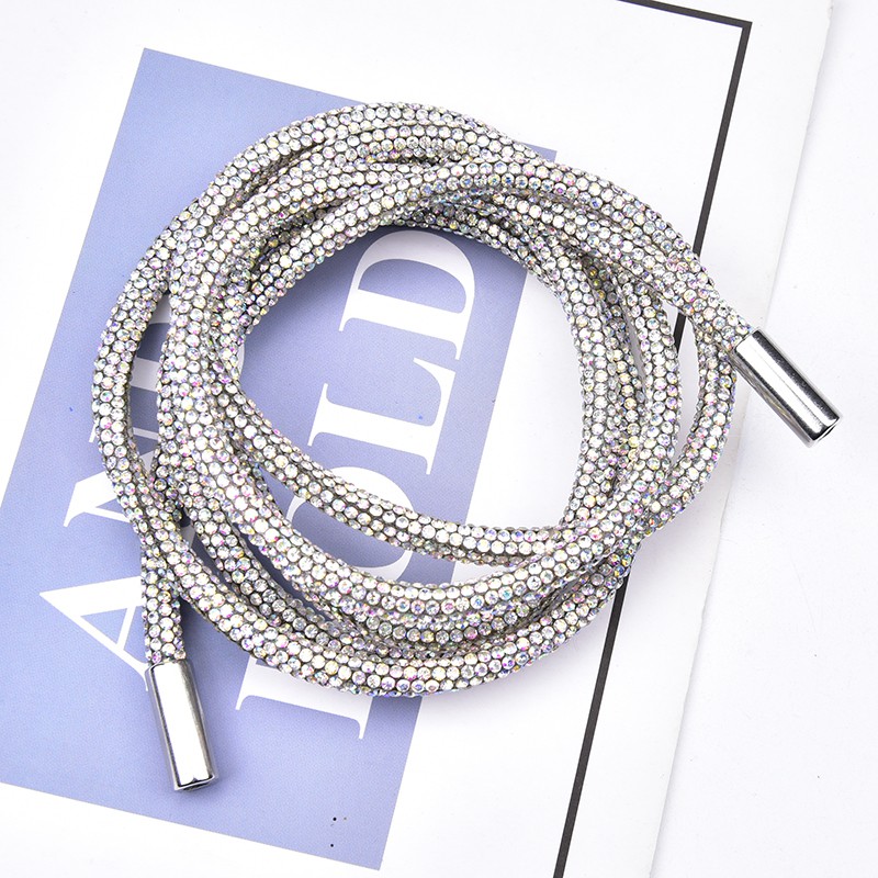 Dây Rút Đính Đá Pha Lê 138cm Kèm Mũ Kim Loại Trang Trí Quần Áo Thể Thao DIY