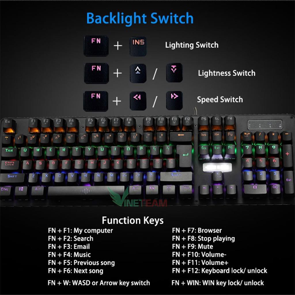 Bàn phím cơ gaming Bosston MK912A✔ /Red switch ✔Led  Rainbow 09 chế độ led - BH 3 tháng