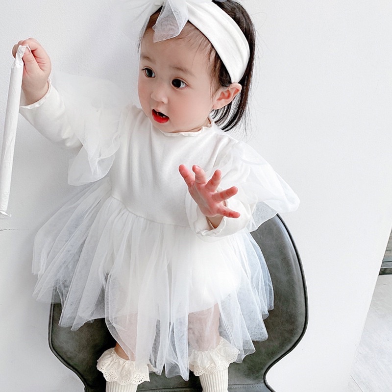 Váy Body Suit trắng công chúa  mặc đầy tháng, thôi nôi siêu xinh