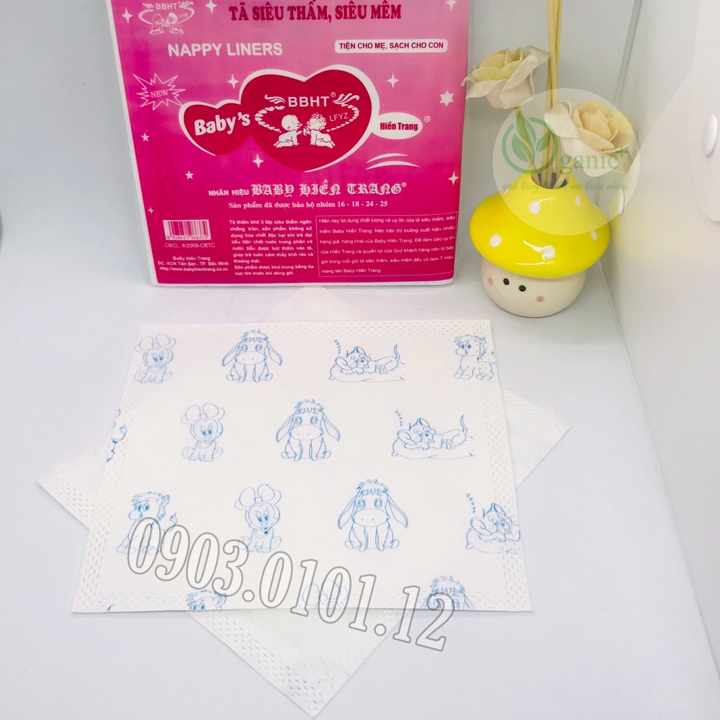 Tấm lót sơ sinh, miếng lót phân xu baby Hiền Trang, 100 tấm có tem chính hãng, siêu thấm hút, siêu tiện lợi