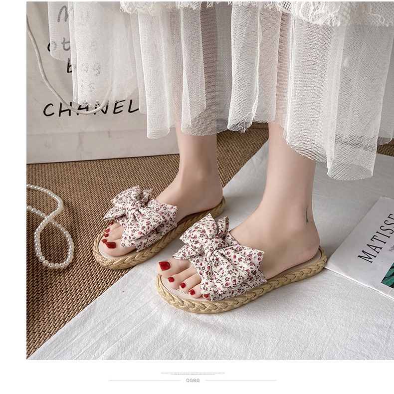 CHZK Dép đi biển Đế Bằng Đính Nơ Thời Trang Mùa Hè Cho Nữ giày sandal nữ dép nữ thời trang