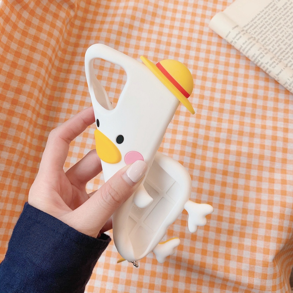 Ốp Điện Thoại Silicon Hình Chú Vịt Đội Mũ Rơm Cho Iphone 6 6s 7 8 plus X XR XS 11 12 13 Pro max