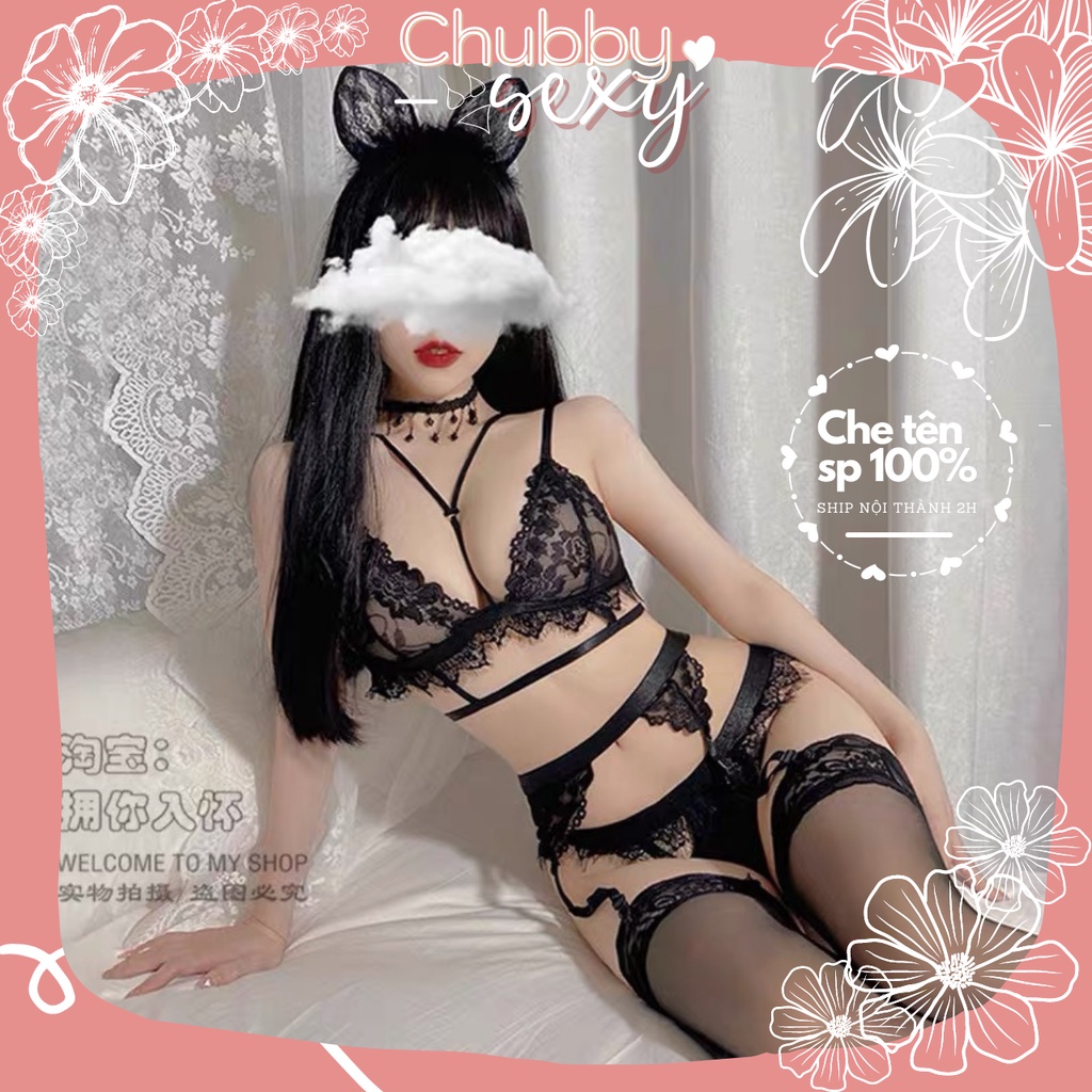 Bộ Đồ Lót Nữ - Kèm Đai Kẹp Tất Khêu Gợi Sexy - Set Đồ Ngủ Quyến Rũ Gợi Cảm - Đồ Lót Kích Thích -BDS88 - Chubby.Sexy