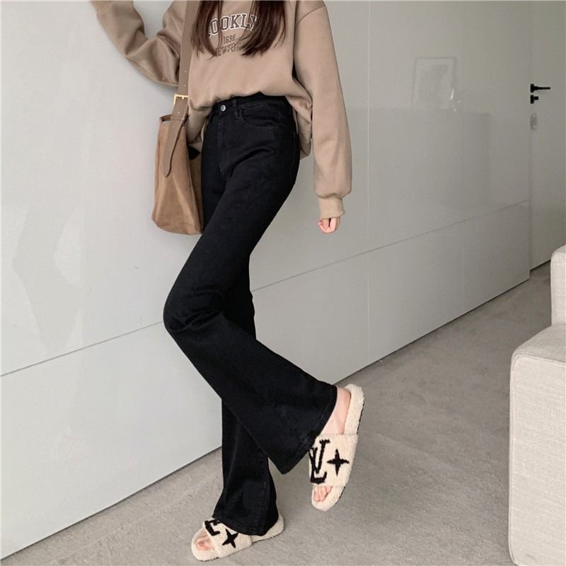 Quần Jeans Lưng Cao Ống Đứng Phong Cách Hàn Quốc