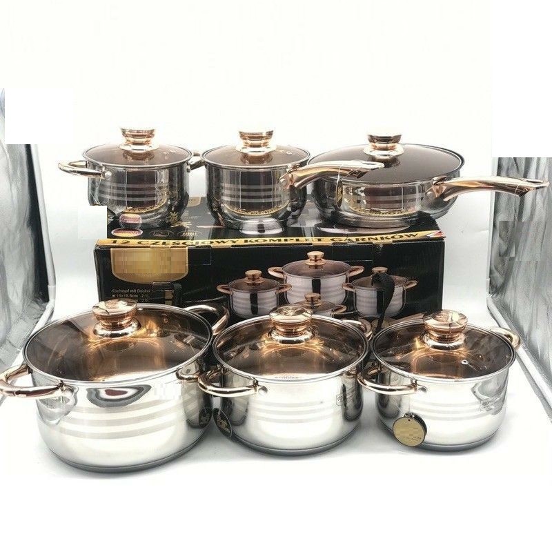 Bộ nồi Đức 5 đáy Yimeitai 6 món lắp hợp kim vàng - dùng cho mọi loại bếp điện, bếp từ, bếp ga