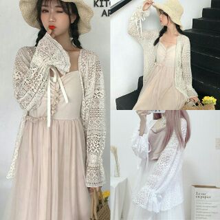 [ORDER]Áo khoác ren mỏng nơ tay tiểu thư