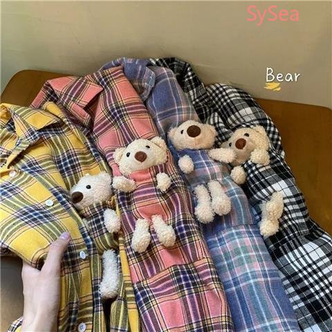 Áo Sơ Mi Caro In Hình Gấu Dễ Thương Cho Nữ