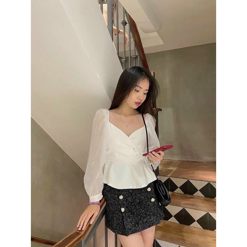 ÁO PEPLUM NÚT BỌC