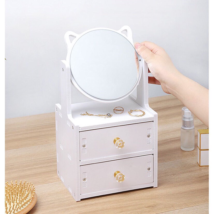 [Mã LIFE20KALL giảm 10% đơn 50K] Kệ Đựng Mỹ Phẩm 2 Tần, Kệ Mỹ Phẩm Có Gương Trang Điểm, Nhỏ Gọn Đựng, Mỹ Phẩm Cực HOT