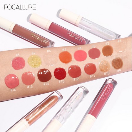 Son bóng nhũ và sáng chiếu FOCALLURE 10 màu tùy chọn chiết xuất bạc hà và vitamin E dưỡng môi