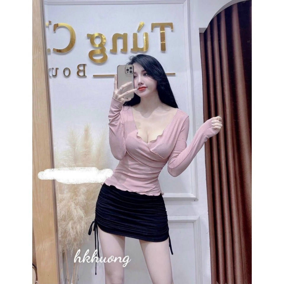 Áo đắp chéo nhún eo chạy viền chất thun Lụa mềm mịn Cam Kết Hàng Y Hình ( Size từ 40-55kg )