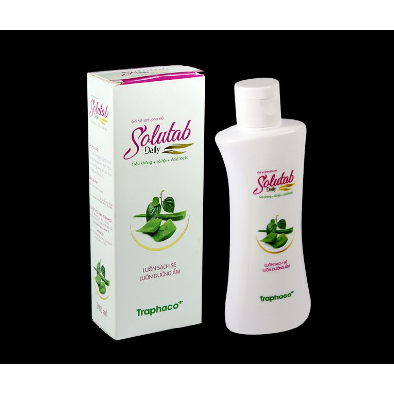 [Che tên sản phẩm]Gel vệ sinh phụ nữ SOLUTAB Daily của TRAPHACO, với Trầu không, Lô hội, Acid Lactic