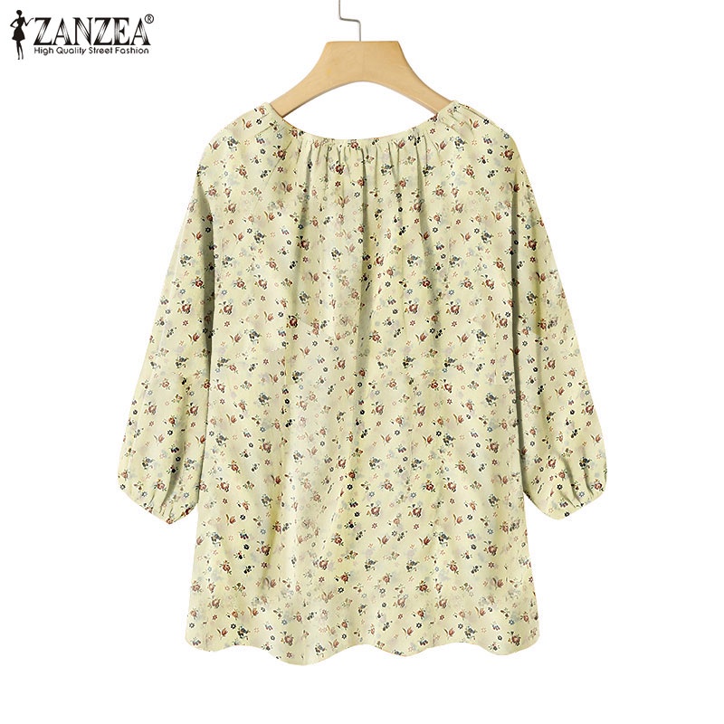 Áo kiểu ZANZEA tay lỡ 3/4 cổ thắt nơ phong cách vintage thời trang cho nữ