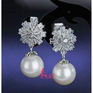 Bông tai nữ chuôi bạc 925 Suri Accessories tòn teng hoa tuyết hạt trai trắng cao cấp phụ kiện trang sức đẹp