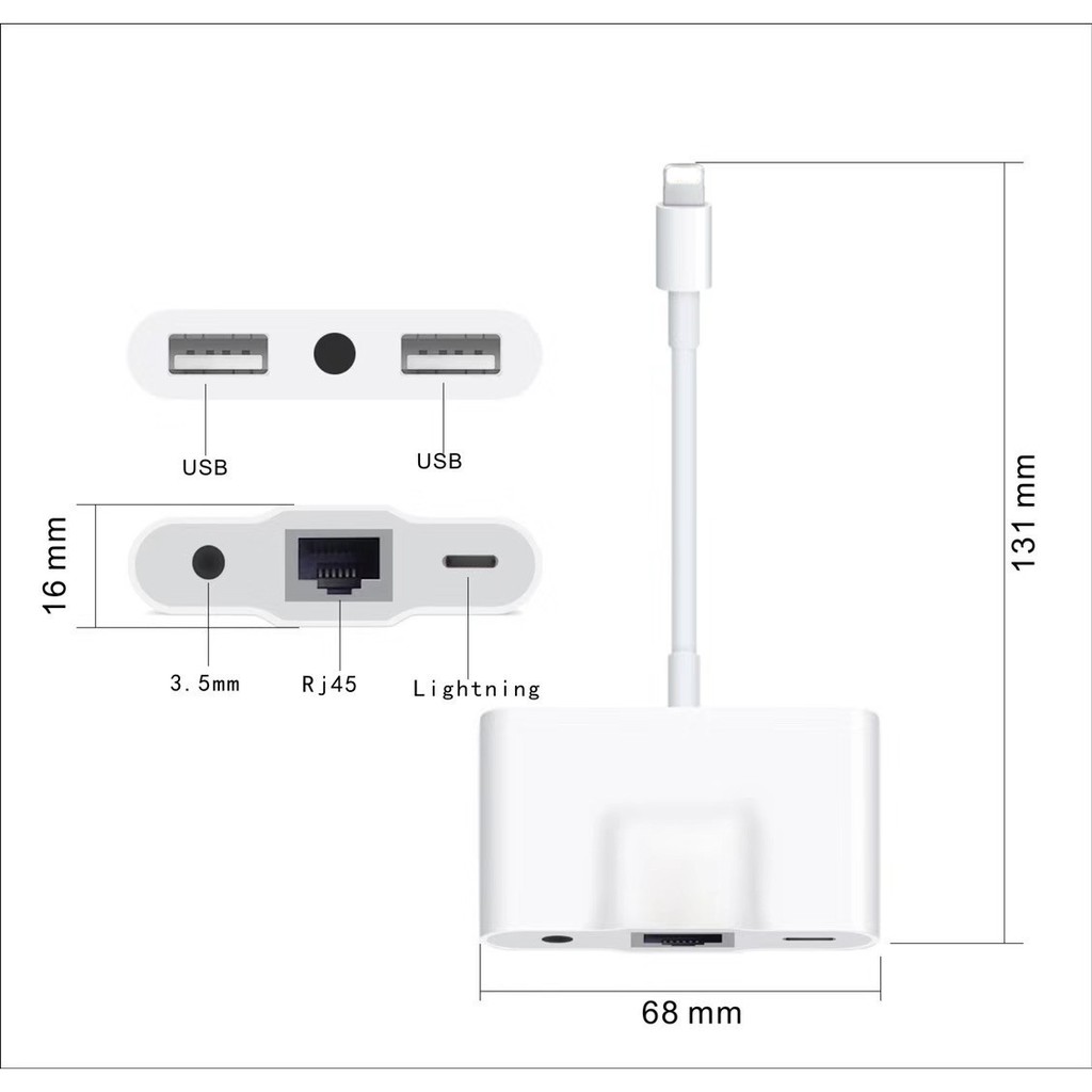 Jack chia cổng sạc thành 2 cổng USB OTG + Cổng mạng Lan + cổng sạc + cổng tai nghe 3.5mm - Beetech vn