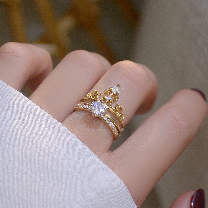 Nhẫn mạ vàng 14k hình vương miện đính đá sang trọng thời trang