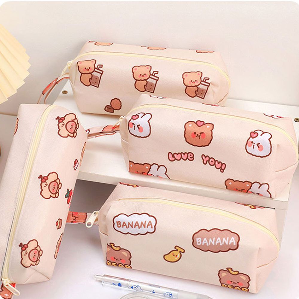 Túi đựng bút/ mỹ phẩm bằng vải cỡ lớn chống thấm nước in họa tiết gấu hoạt hình dễ thương