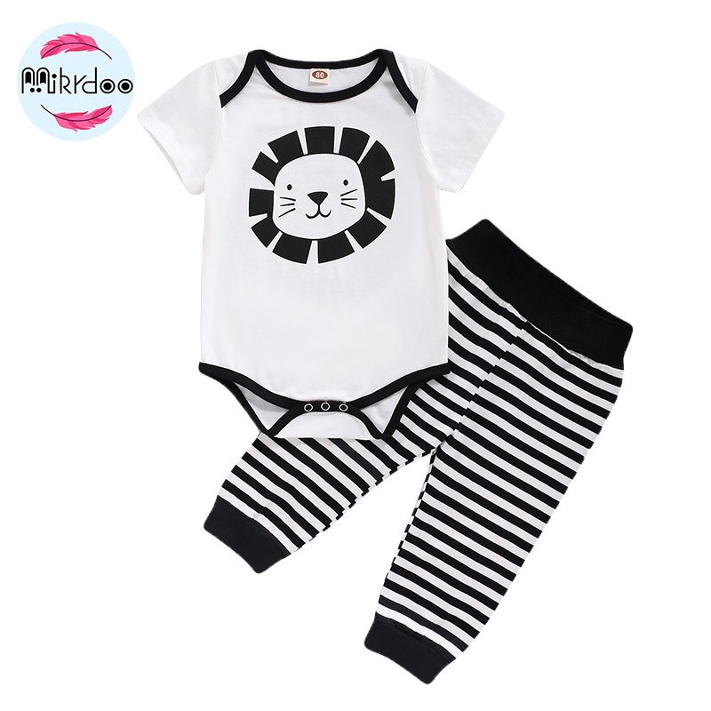 Mikrdoo Newborn Baby Boy Cute Short Sleeve Romper + Pant 2PCS Clothes Set