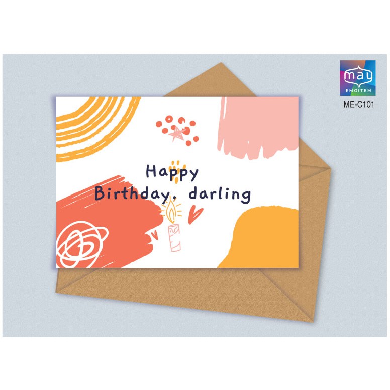 Thiệp chúc mừng sinh nhật happy birthday 12x17cm kèm phong bao kraft vintage