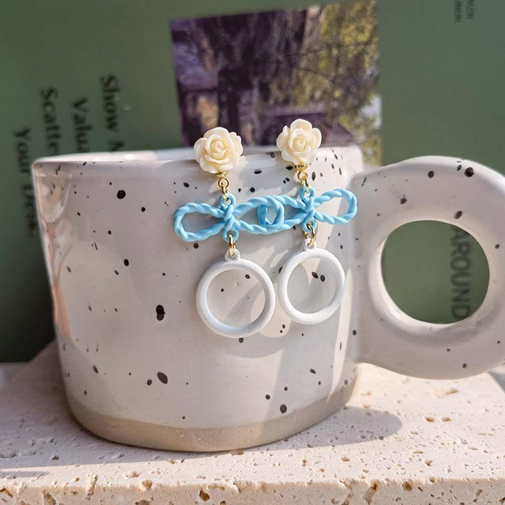 Khuyên Tai Acrylic Hình Tròn Họa Tiết Thỏ / Gấu Khoét Lỗ Thời Trang Dự Tiệc Cho Nữ