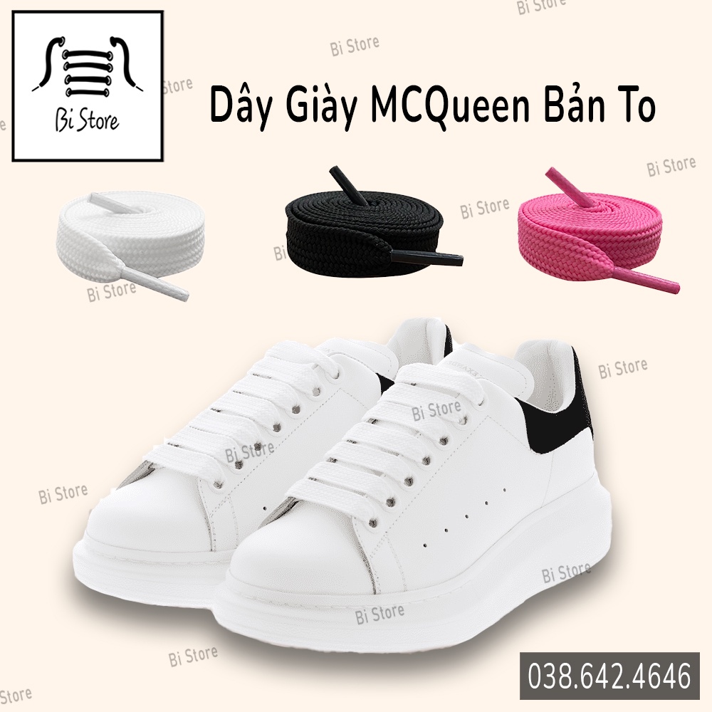 Dây giày MCQ bản to màu trắng, đen dẹt rộng 1,5cm dài 120cm