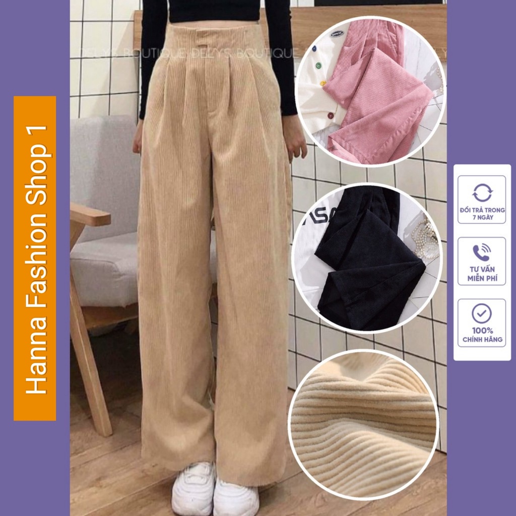 Quần Ống Rộng Nữ Nhung Tăm, Chất Vải Nhung Tăm Xuất Hàn Cạp Cao Khóa Trước Siêu Xinh | BigBuy360 - bigbuy360.vn