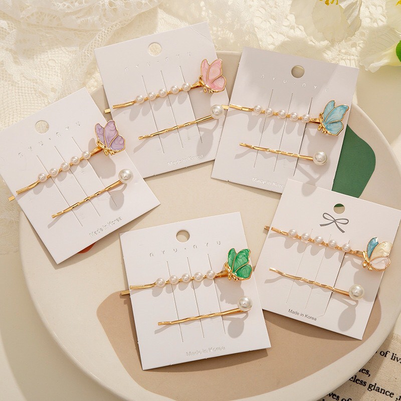Set Kẹp Tóc Hình Bướm Đính Ngọc Hàn Quốc Xinh Xắn Dễ Thương Mainia Shop