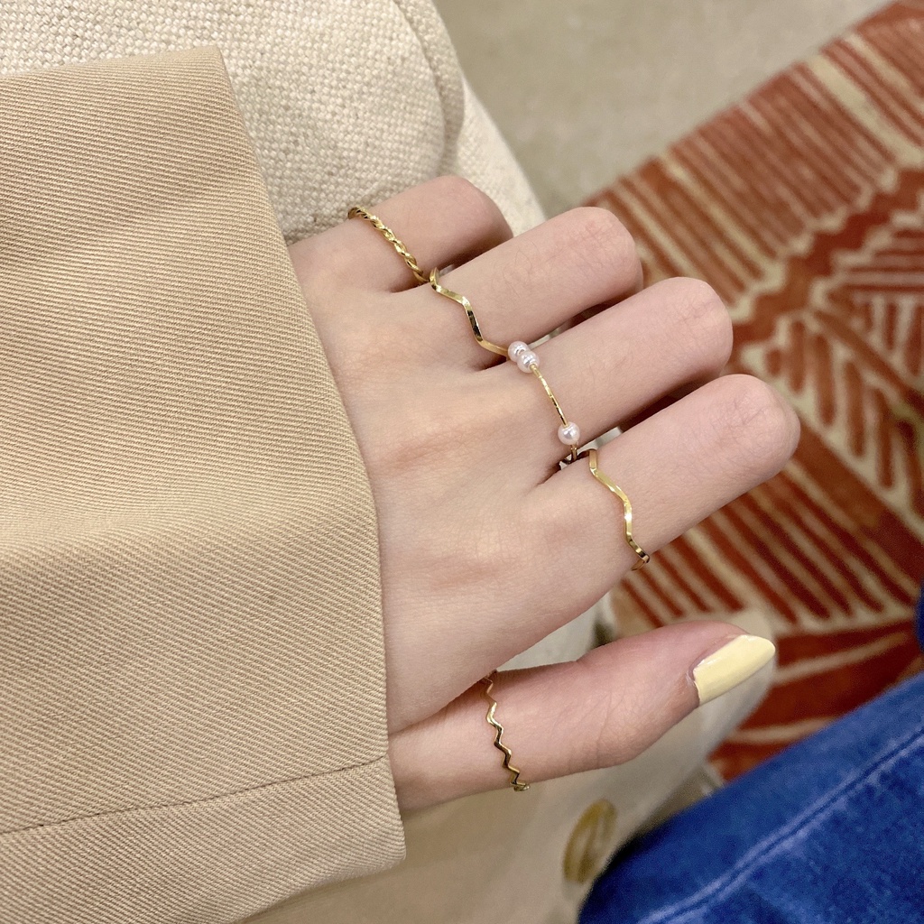 Bộ nhẫn mạ vàng đính ngọc trai nhân tạo phong cách cổ điển