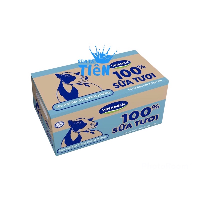 Thùng 12 hộp Sữa tươi tiệt trùng Vinamilk 100% Không đường 1L - hộp 1 Lít