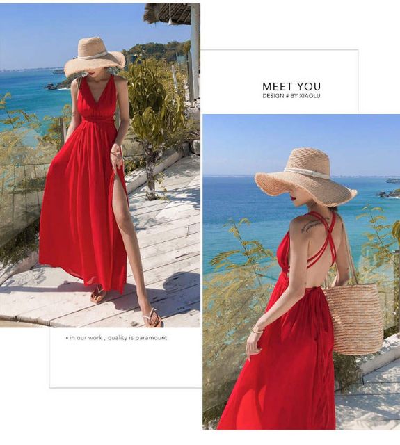 🔴Đầm maxi đỏ đan lưng/ hở lưng xẻ tà đi biển | BigBuy360 - bigbuy360.vn