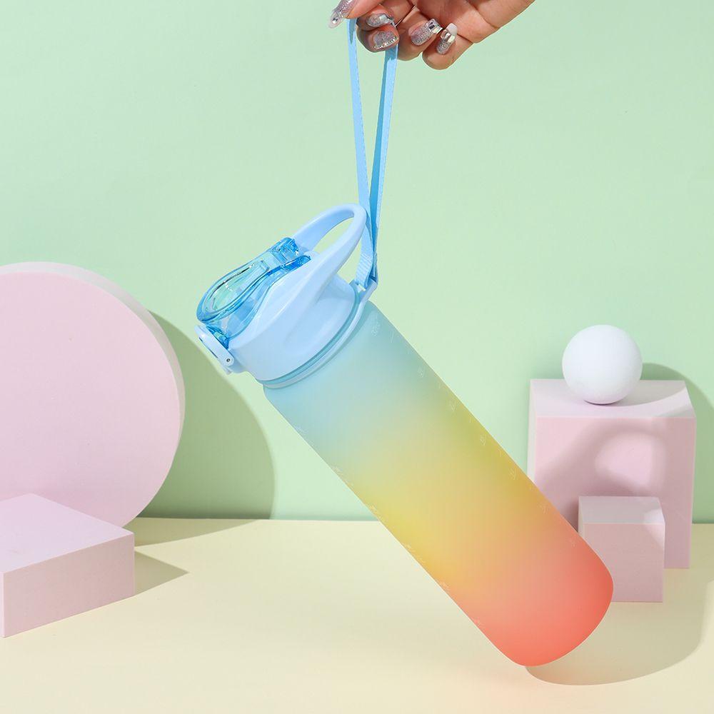 Bình Nước 1000ml Màu Gradient Cầu Vồng Sức Chứa Lớn Có Ống Hút