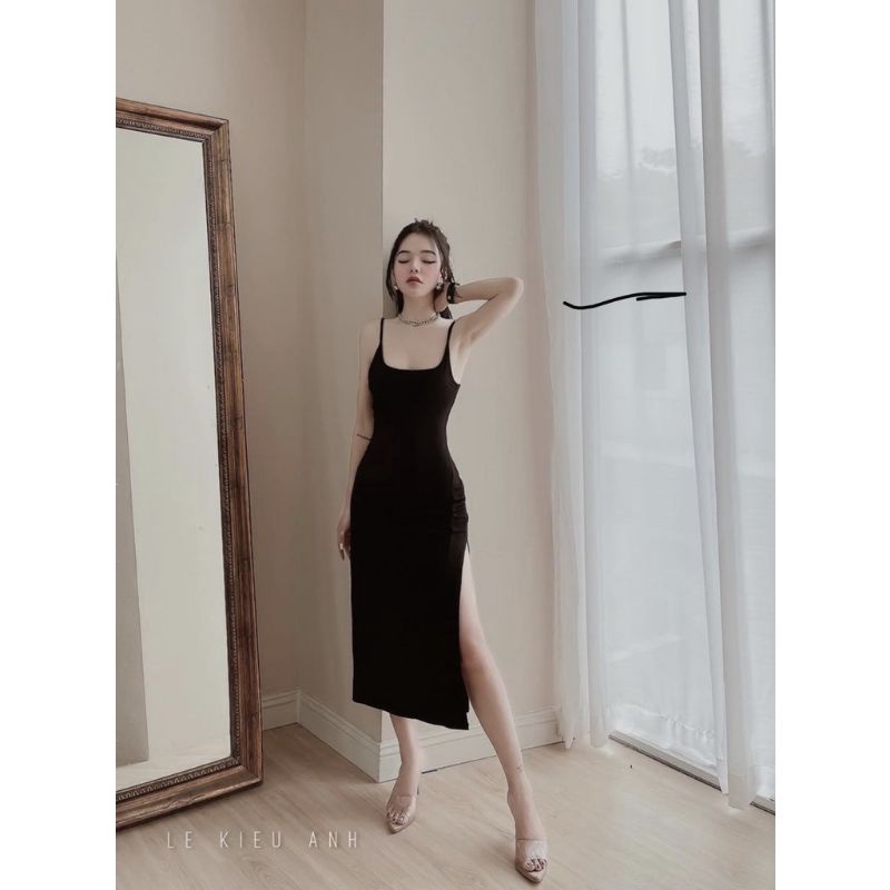Đầm Thun Borip Ôm Body Dáng Dài Maxi Xẻ Tà - Thiết Kế Hai Dây Hở Lưng Cột Nơ Sang Chảnh | BigBuy360 - bigbuy360.vn