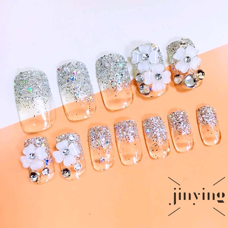 GETNOIVAS [Hàng mới về] Set 24 móng tay giả đính hoa 3d thời trang