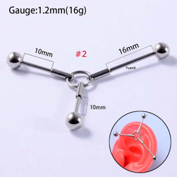 Khuyên tai kiểu dàn giáo bằng thép không gỉ với đá opal cá tính độc đáo dày 16 gauge