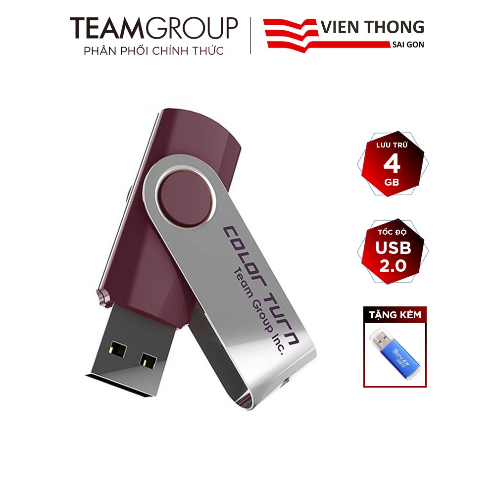 USB 2.0 Team Group E902 4GB INC (Tím) tặng đầu đọc thẻ - Hãng phân phối chính thức