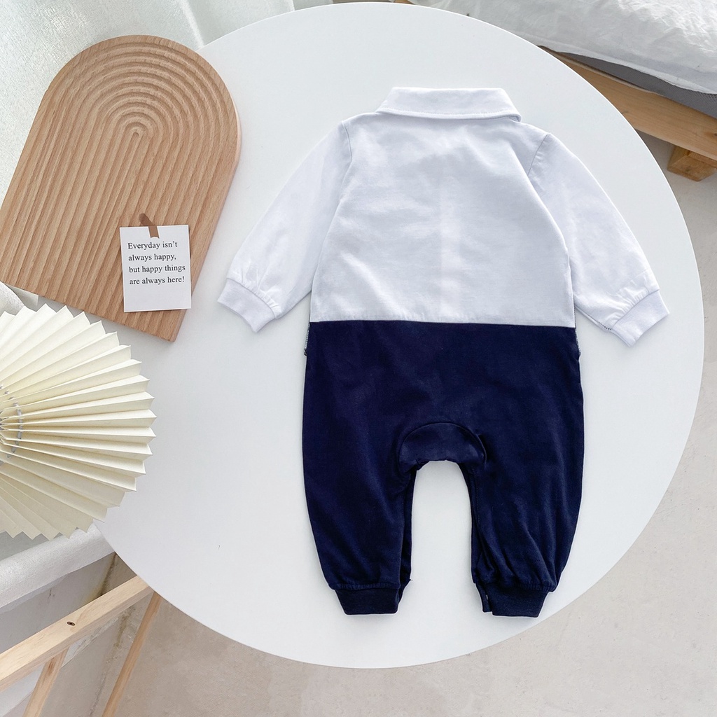 Bộ áo liền quần Sanlutoz từ vải cotton tay dài in họa tiết caro thời trang cho bé trai sơ sinh