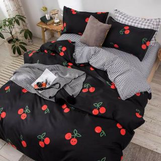 Bộ Chăn Ga Gối Cherry Đen Cotton Poly