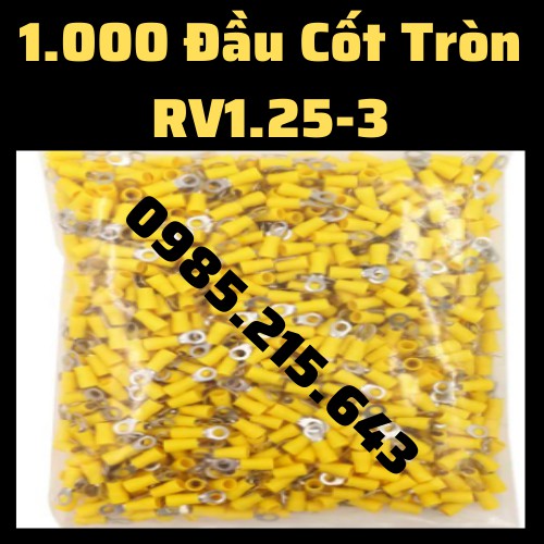 1000 Đầu cos tròn RV1.25-3, Đầu cốt chữ O, RV1.25-3, cốt tròn 1.25-3, đầu cos dây điện