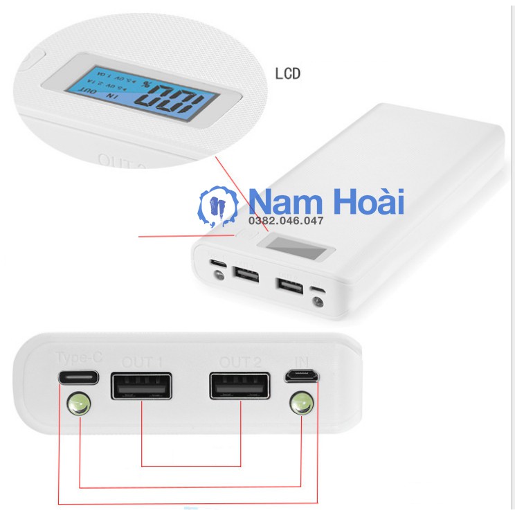 [BÁN LẺ - KHÔNG PIN] Box sạc dự phòng lắp 8 cell 18650 vỏ nhựa màn LCD - Model A8 ( Quý khách chọn màu liên hệ shop)