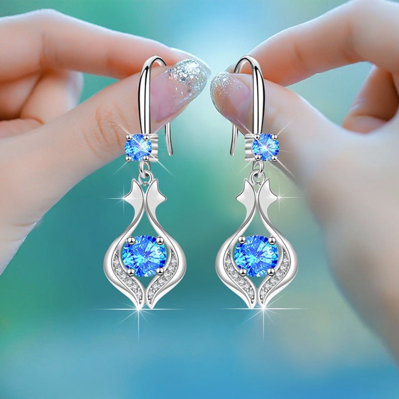 Khuyên Tai Dáng Dài Đính Đá Zircon Màu Trắng/ Hồng/ Xanh Dương Thanh Lịch Thời Trang Cho Nữ