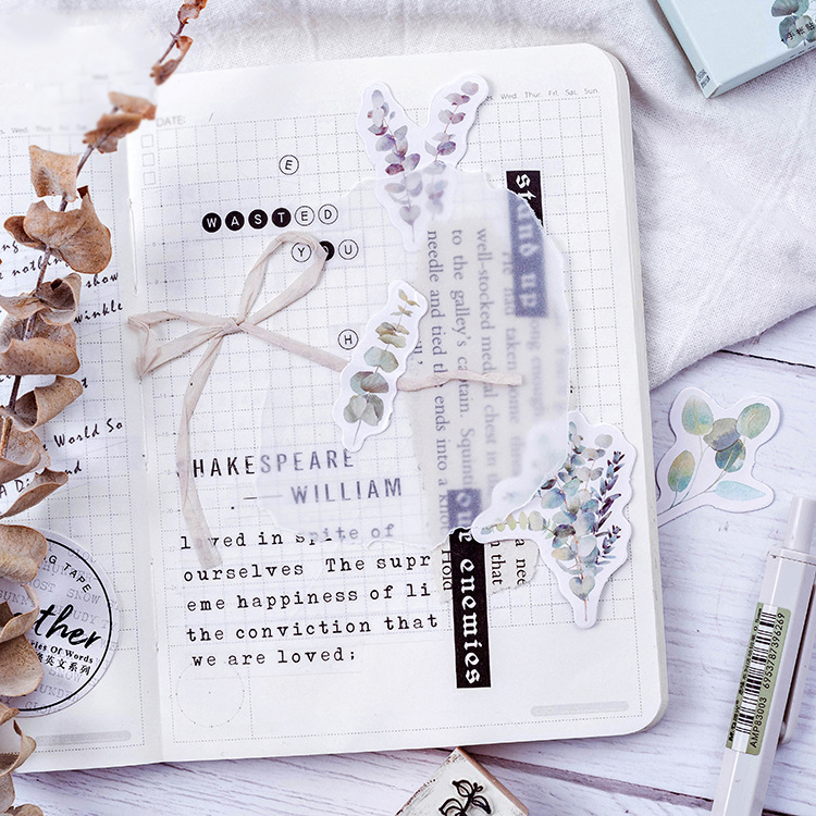 Bộ 46 Miếng Dán Hình Lá Bạch Đàn Trang Trí Sổ Tay/Nhật Ký DIY