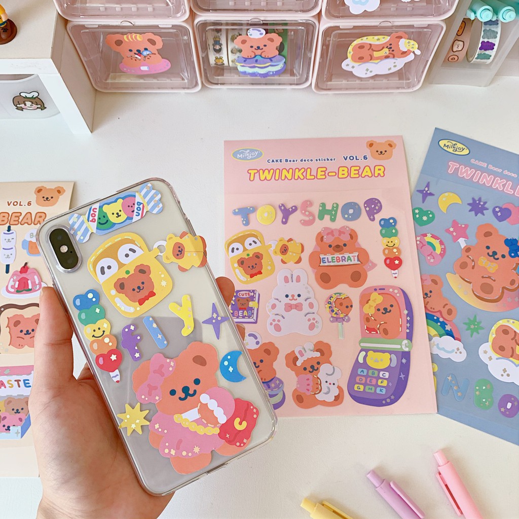 Sticker Dán Sổ Trang Trí Gấu Nâu Hologram Twinkle Bear Lấp Lánh