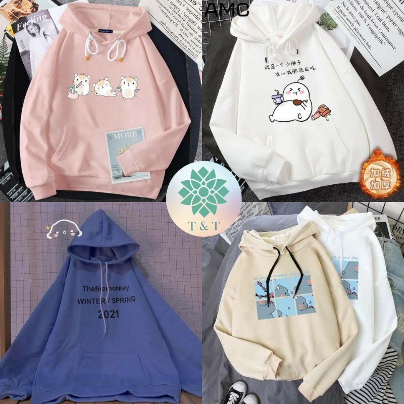 [Rẻ vô địch] Áo hoodie nỉ bông form rộng nhiều hình cute dễ thương 60kg vừa | BigBuy360 - bigbuy360.vn