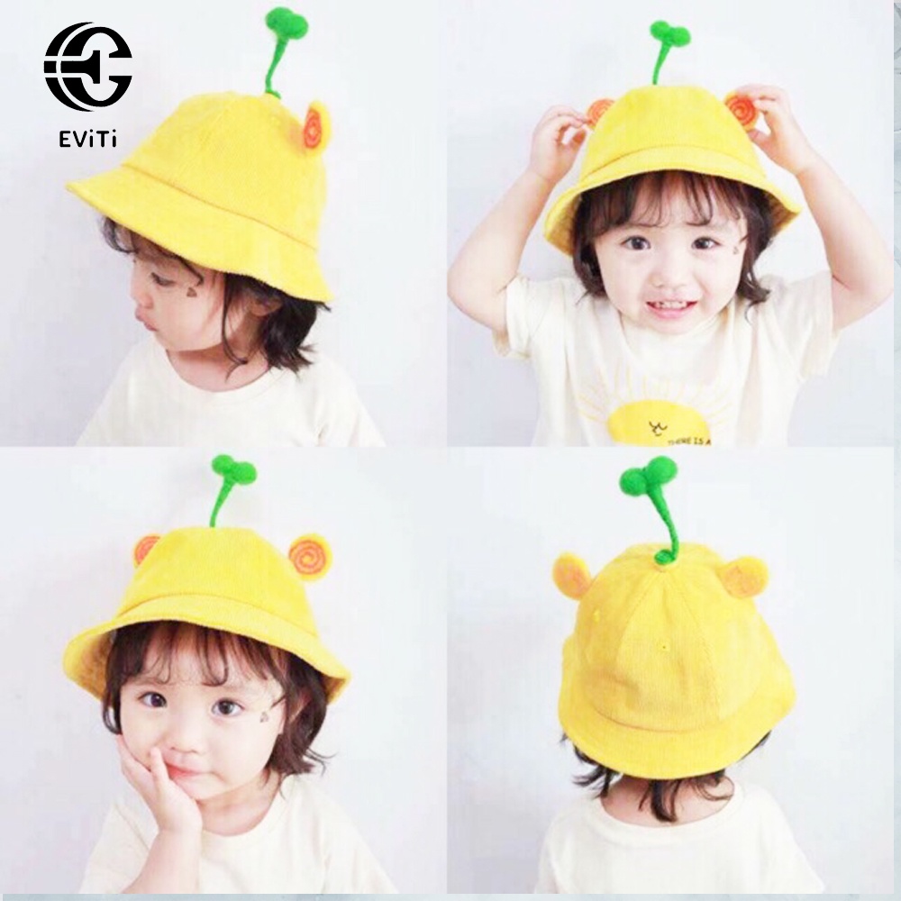Mũ vành - Nón Bucket  mầm cây tai xoáy.Mũ kaki nhung siêu cute dành cho bé